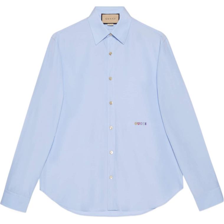 Gucci Light Blue Striped Logo Embroidery Sun-Protective Shirt 756727ZAL9U4850