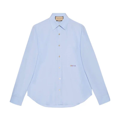 Gucci Light Blue Striped Logo Embroidery Sun-Protective Shirt 756727ZAL9U4850