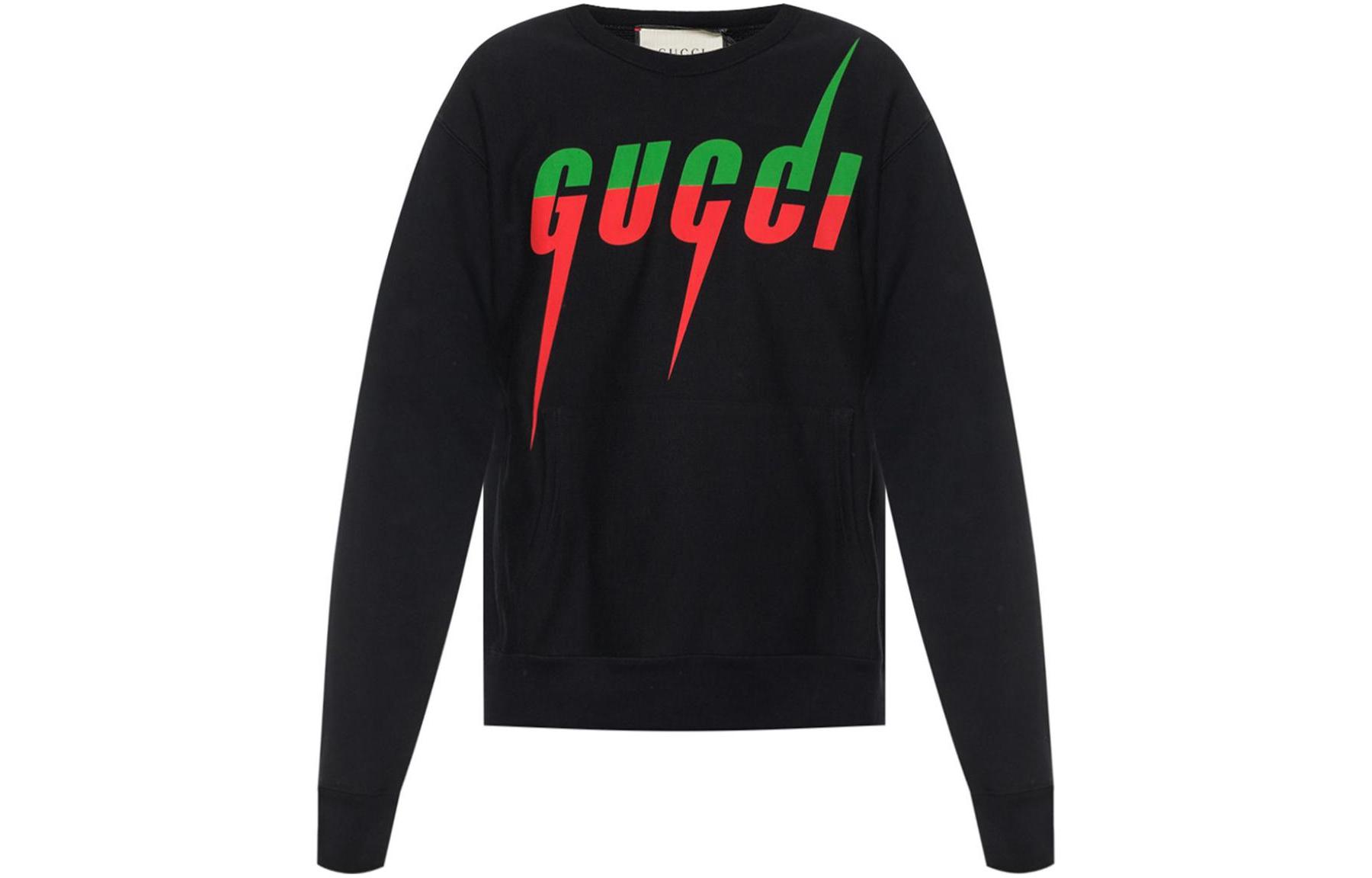 Gucci Lightning Logo Print Crewneck Long Sleeve Sweatshirt Black () 565202-XJAZD-1044