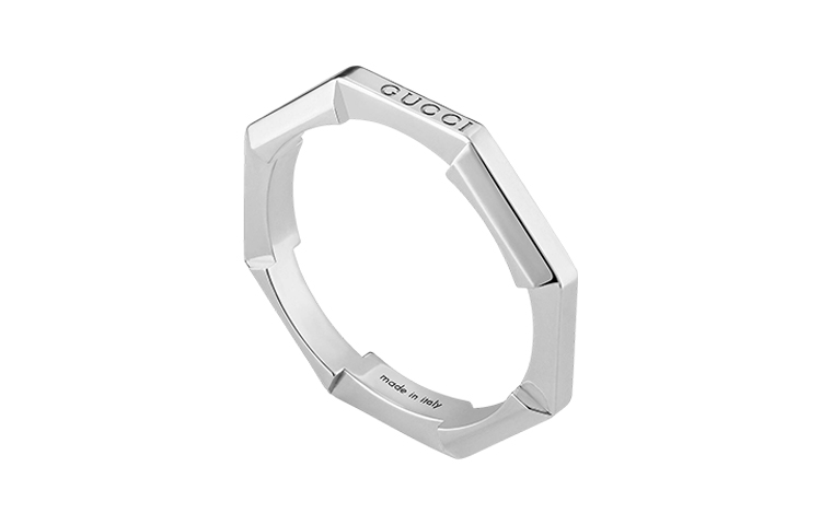 Lookbook 구찌 링크 투 러브 시리즈 미러 18K 화이트 골드 반지 실버. YBC662194003