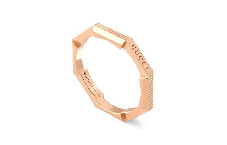 GUCCI Link to Love Series Stripe Engraved Ring Slim 18K Rose Gold Jewelry 662097-J8500-5702 圖 4