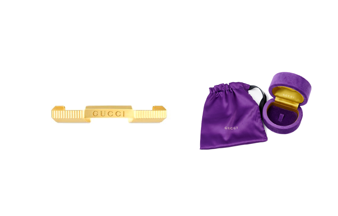 GUCCI Link to Love Striped Engraved Ring Fine Gold Jewelry. 662097-J8500-8000