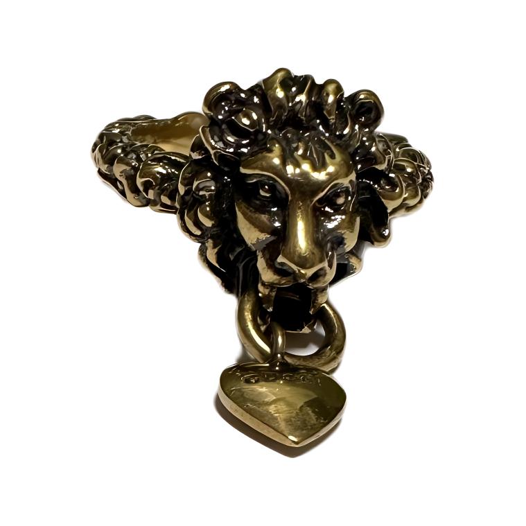 GUCCI Lion Head and Heart Vintage Metal Ring Unisex Couple Style. 645628-I4600-0933