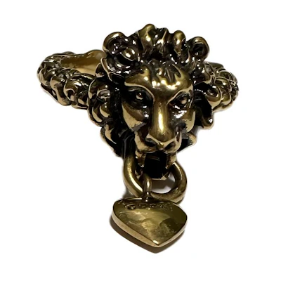 GUCCI Lion Head and Heart Vintage Metal Ring Unisex Couple Style. 645628-I4600-0933
