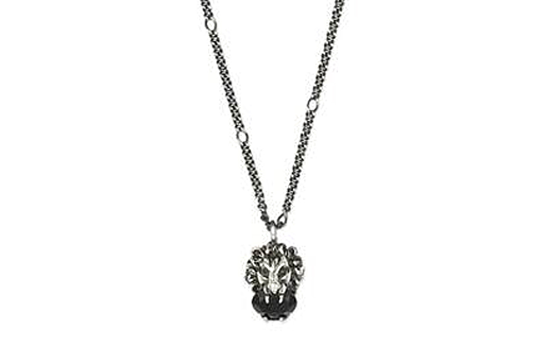GUCCI Lion Head Crystal Necklace Silver Black Unisex Fashion Jewelry 412885-J1D50-9074 圖 2