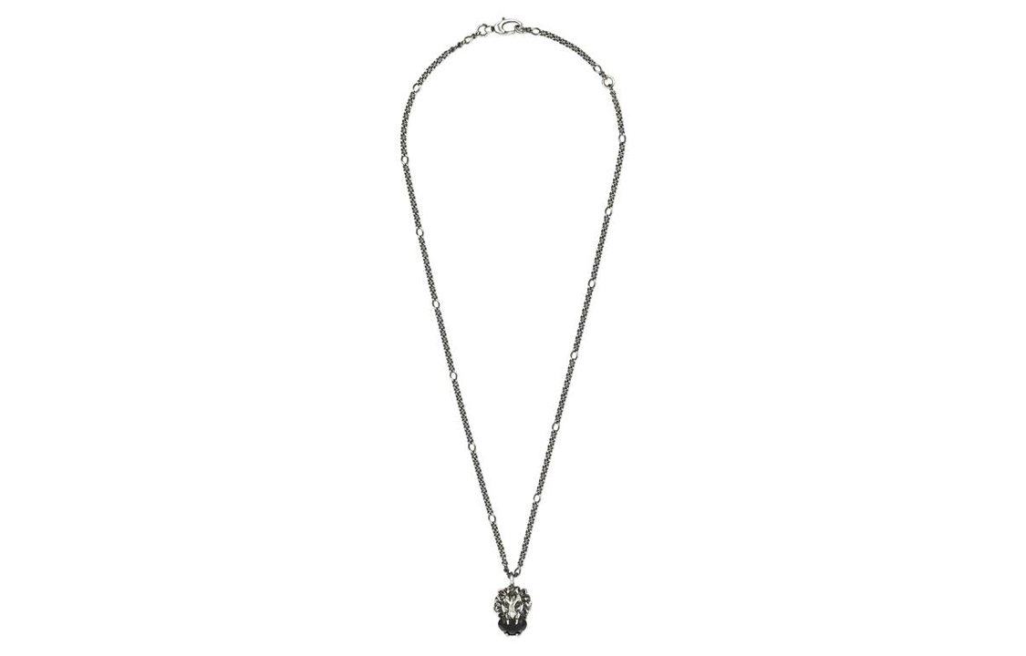 GUCCI Lion Head Crystal Necklace Silver Black Unisex Fashion Jewelry 412885-J1D50-9074 圖 3