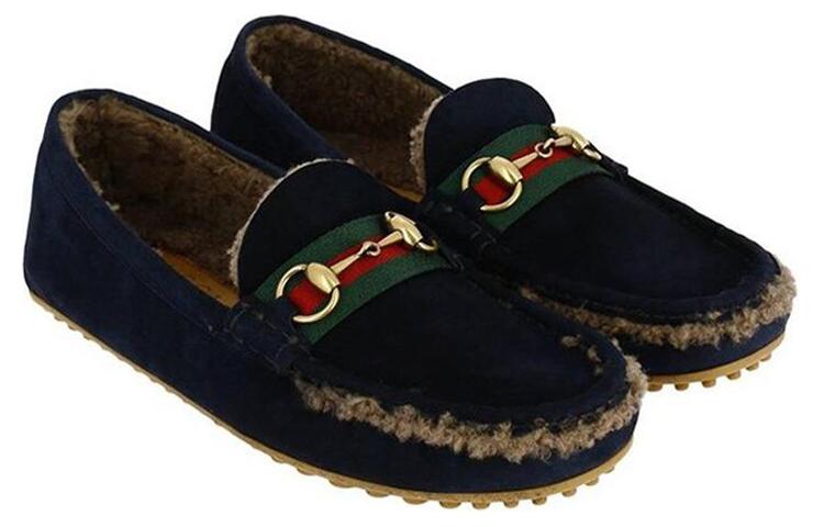 Shop Gucci Mocasín 'Azul con Forro de Terciopelo Cómodo' 497114-BND10-4086