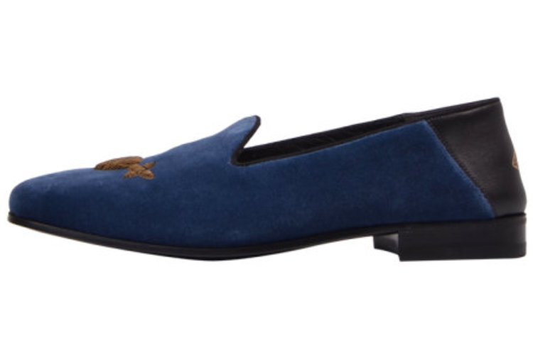 Buy GUCCI 古馳 小蜜蜂Logo 天鵝絨 休閒時尚平底便鞋 藍色