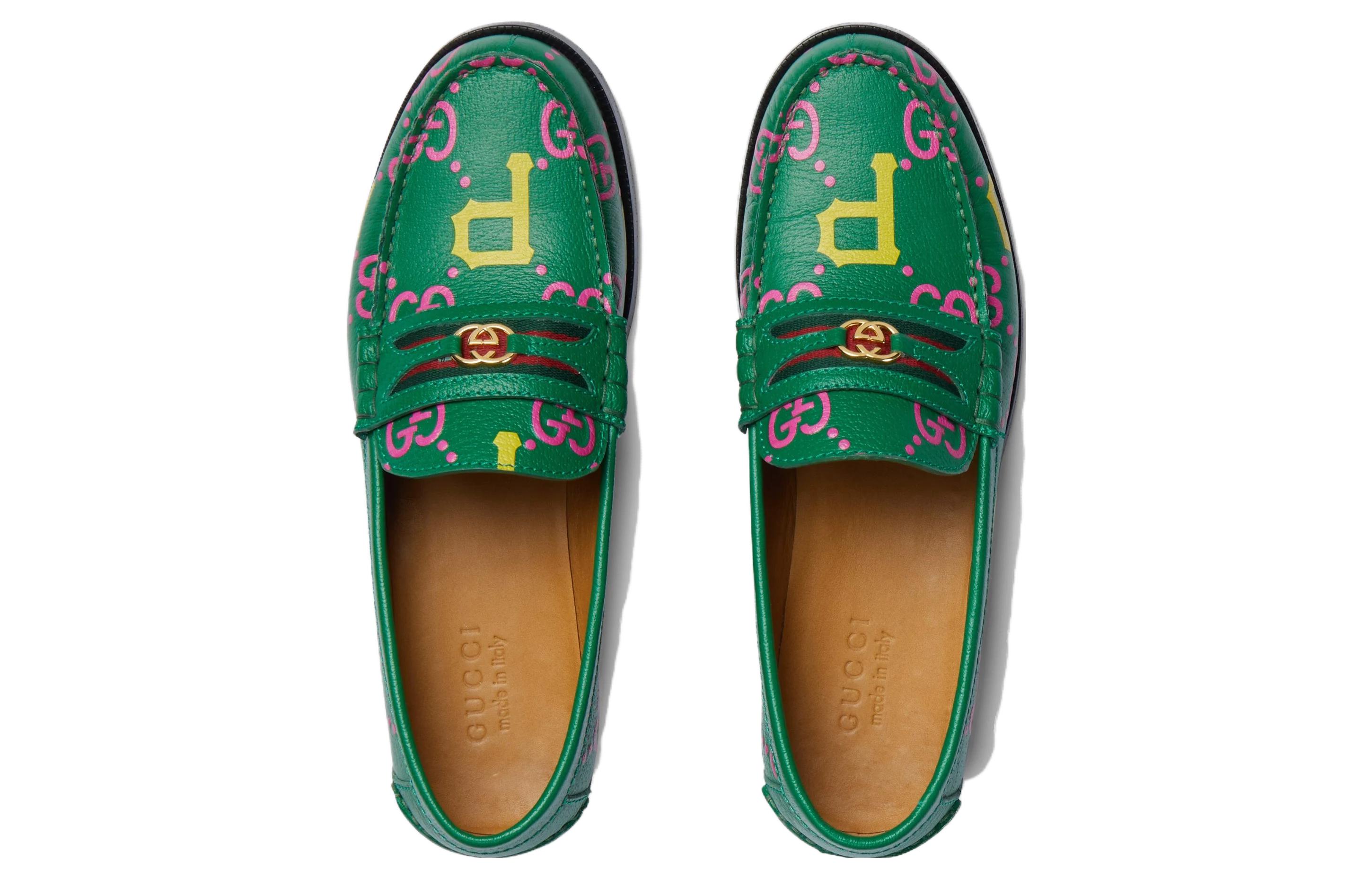 Shop GUCCI古馳時尚圓頭樂福鞋男款綠色