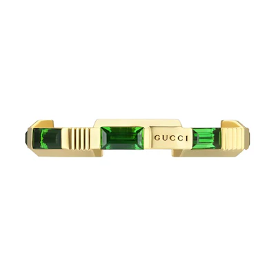 GUCCI Logo 18k Gold Unisex Couple Ring - Gold/Green. YBC662256002
