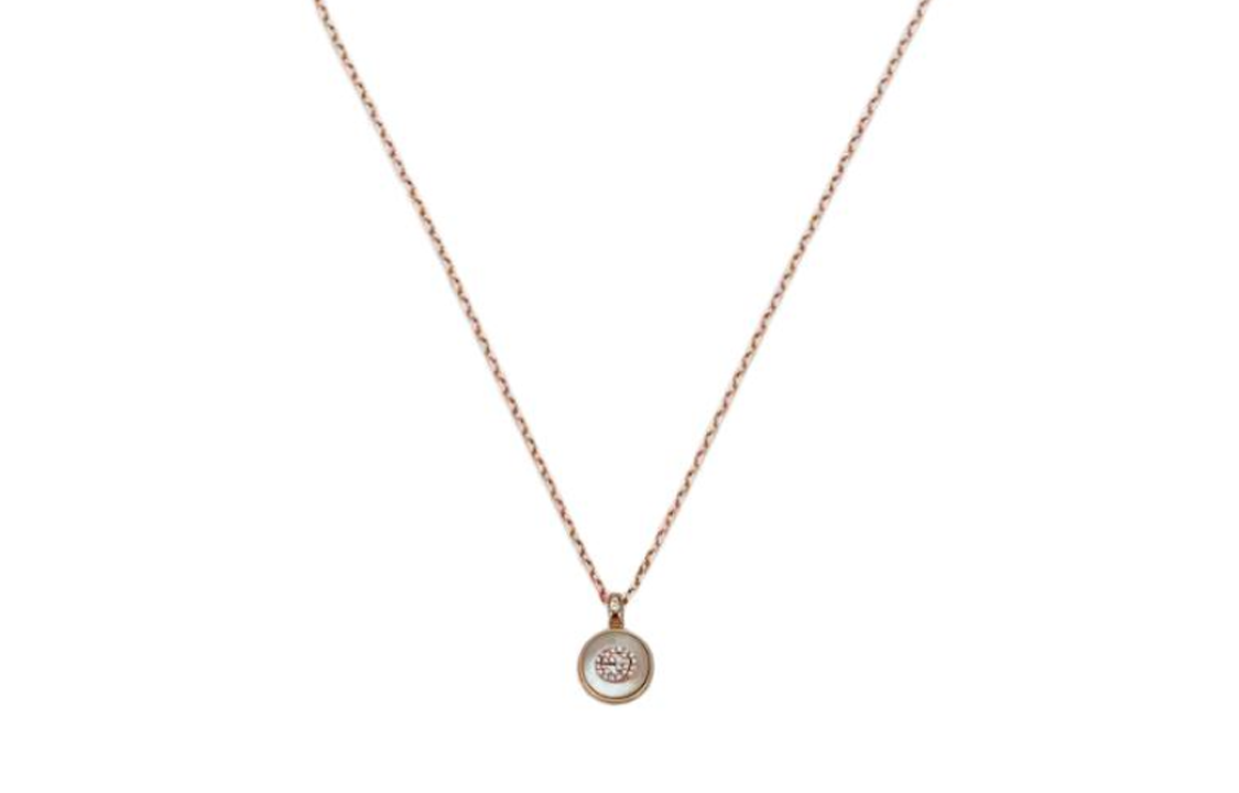 GUCCI Logo 18K Rose Gold Mother of Pearl Diamond Necklace Unisex Gold 789342J85I08070 圖 2