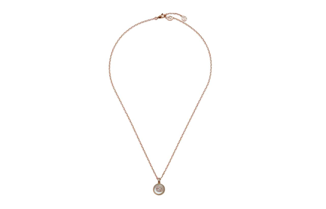 GUCCI Logo 18K Rose Gold Mother of Pearl Diamond Necklace Unisex Gold 789342J85I08070 圖 3