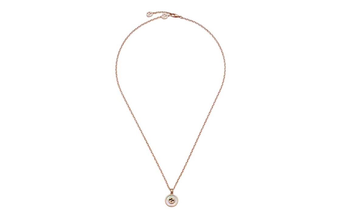 GUCCI Logo 18K Rose Gold Mother of Pearl Diamond Necklace Unisex Gold 789342J85I08070 圖 4