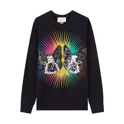 Gucci Logo Animal Patch Unisex Black Crewneck Sweatshirt 469250-X9Y52-1082