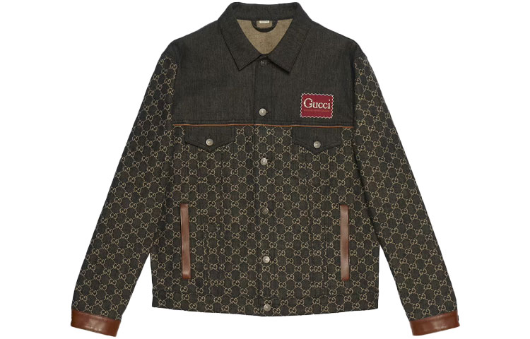Gucci Logo Appliqué Button-Up Long Sleeve Denim Jacket Brown 649110-XDBR2-1080