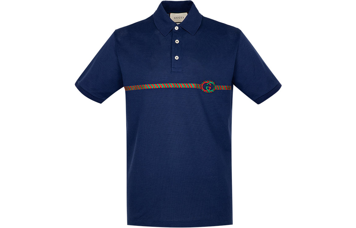 Gucci Logo Blue Cotton Short Sleeve Polo Shirt for Men 598957-XJB0V-4684