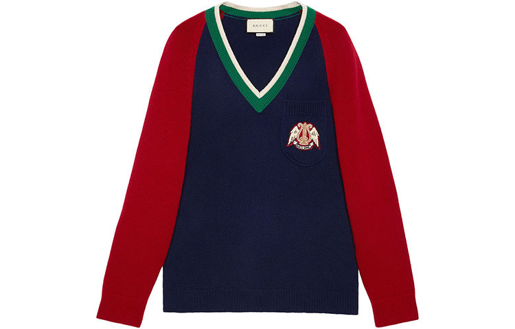 Buy Gucci Sweater Rajut V-Neck Logo Biru Wool 575504-XKATG-4278