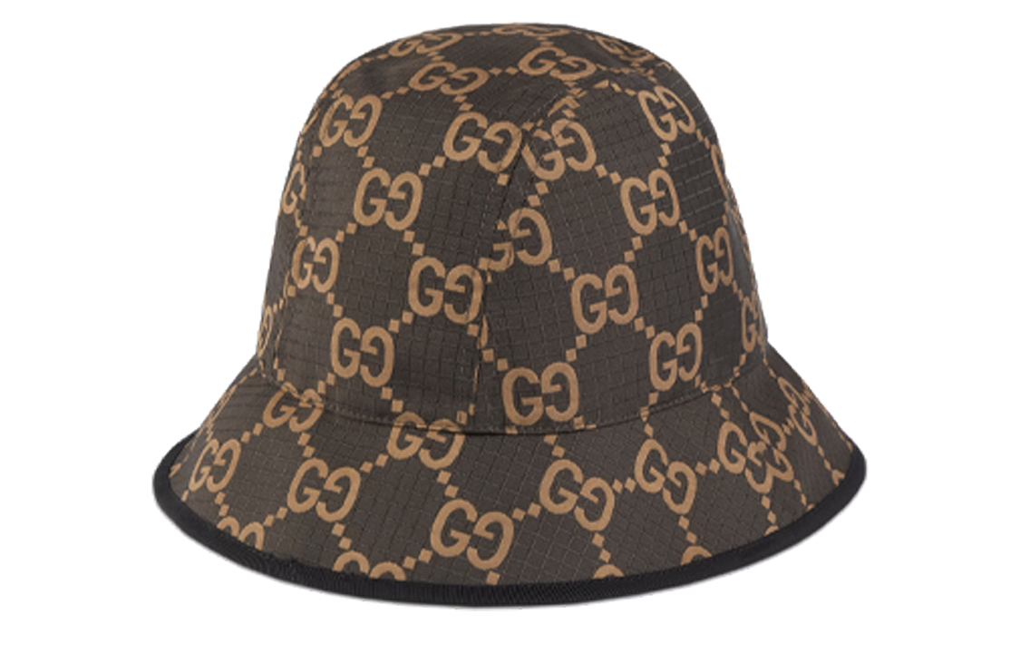 GUCCI Logo Bucket Hat Brown Unisex Couple Style. 7683784HA5N8660