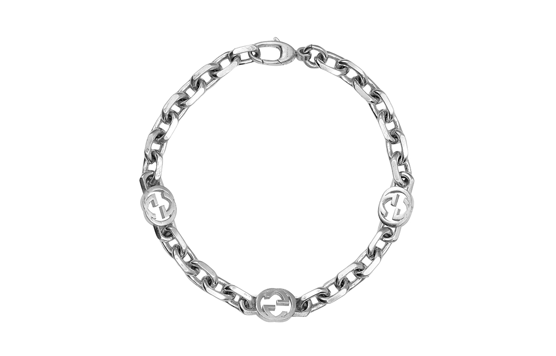 Lookbook GUCCI标志925银情侣设计粗链手链银饰男女通用款 620798 J8400 8106