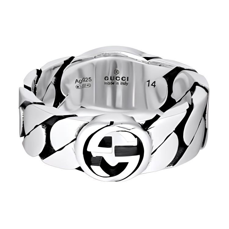 GUCCI Logo Design 925 Silver Ring for Men - Silver 105026760