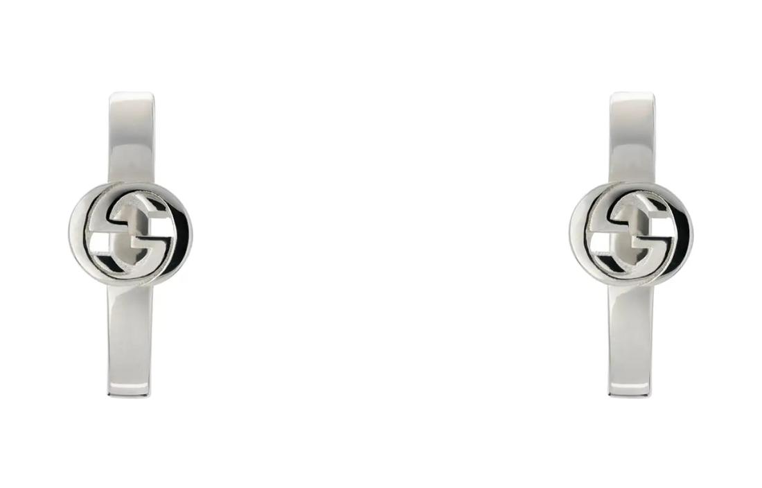 GUCCI Logo Design 925 Silver Unisex Coupled Earrings - Silver 796323J8400