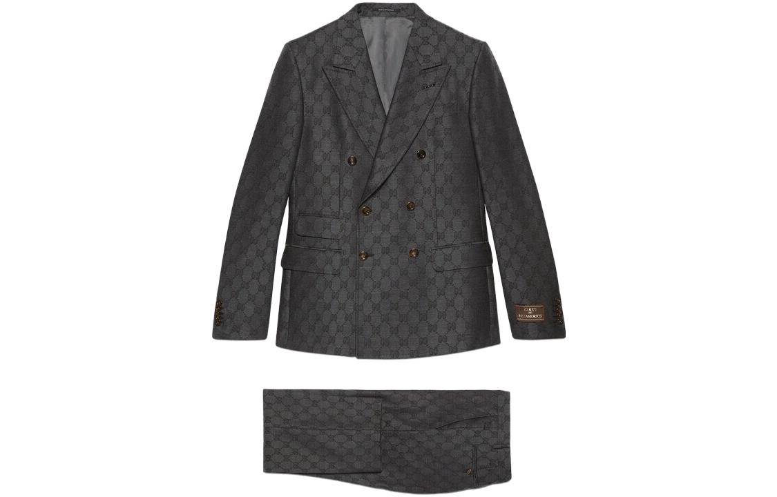 GUCCI Logo Double-Breasted Mid-Waist Straight Suit Men Grey 721170-ZAKF8-1161