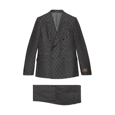GUCCI Logo Double-Breasted Mid-Waist Straight Suit Men Grey 721170-ZAKF8-1161