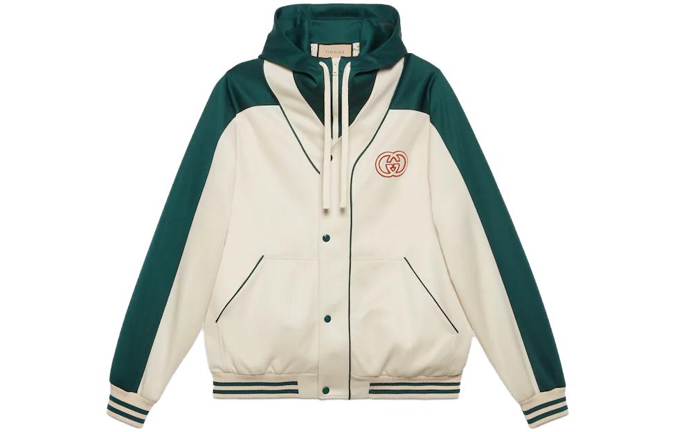 Gucci Logo Embroidered Colorblock Hoodie Jacket White Green Men 737361-XJFFA-9040