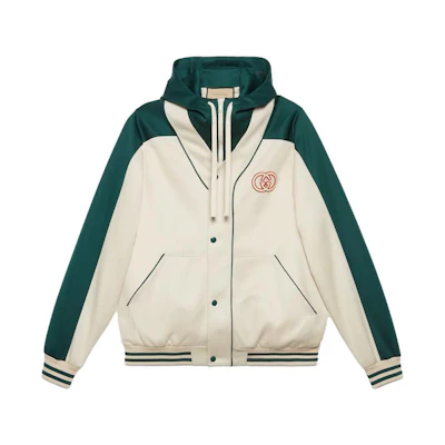 Gucci Logo Embroidered Colorblock Hoodie Jacket White Green Men 737361-XJFFA-9040