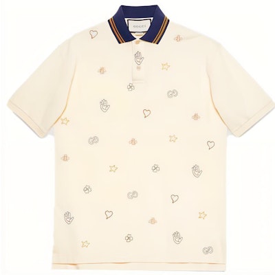 Gucci Logo Embroidered Cotton Polo Shirt Ivory White 625320-XJCNY-9247 Buy Gucci Logo Embroidered Cotton Polo Shirt Ivory White 625320-XJCNY-9247