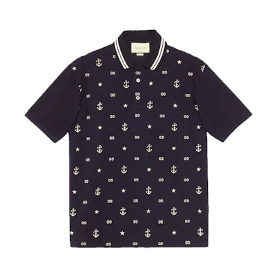 Gucci Logo Embroidered Polo Shirt Dark Blue 604157-XJB0T-4437