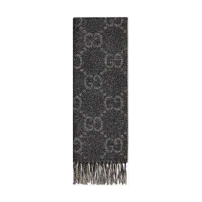 GUCCI Logo Fashion Fringe Knit Scarf Unisex Black. 727724-3GABR-1079