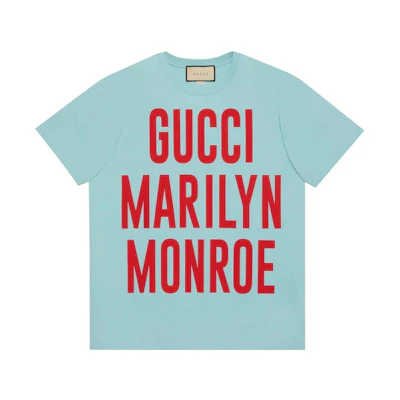 Gucci Logo Letter Print Blue Short Sleeve Unisex T-Shirt 548334-XJEI4-4674