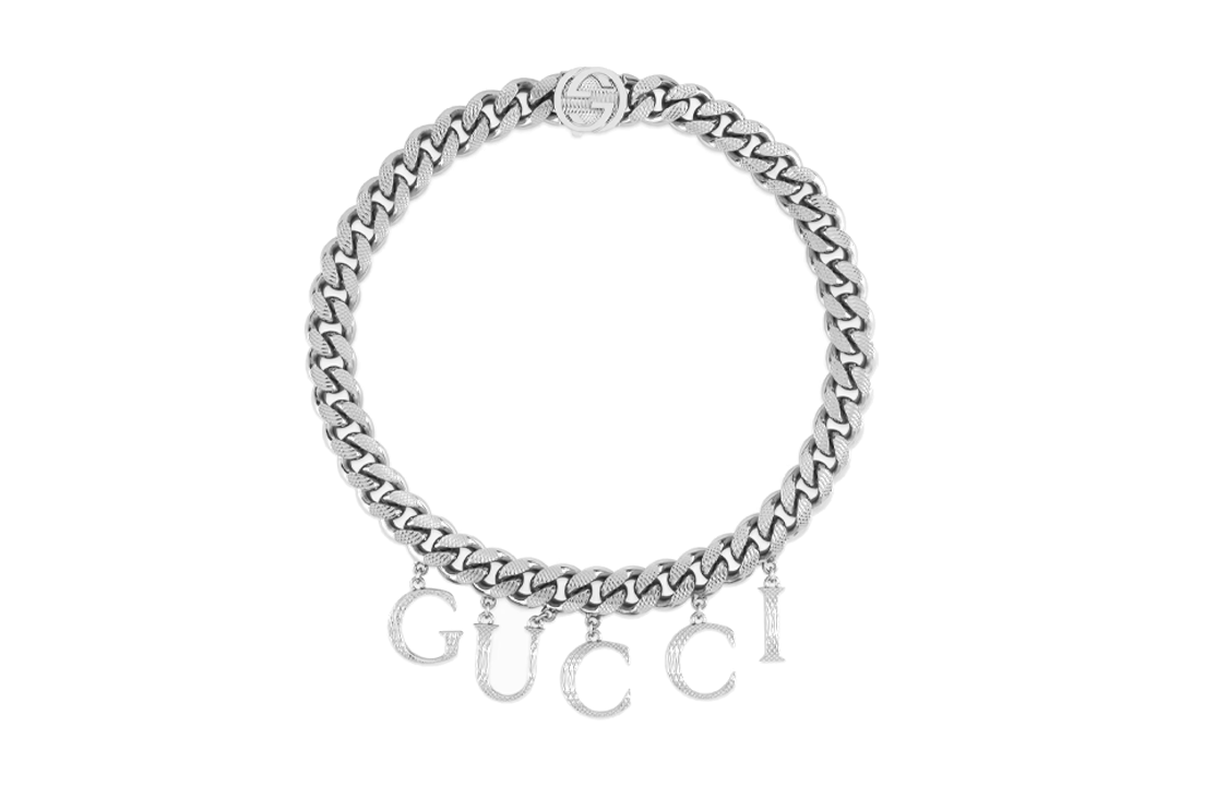 GUCCI Logo Palladium Choker Necklace Unisex Couple Silver. 675769-I4601-0926