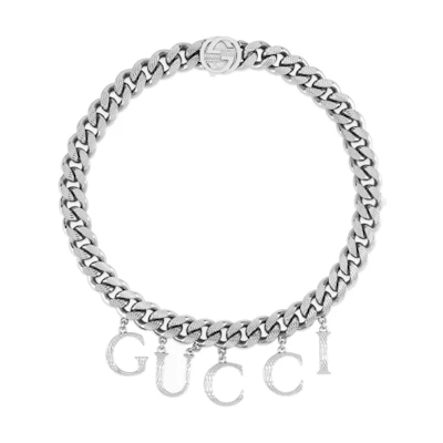 GUCCI Logo Palladium Choker Necklace Unisex Couple Silver. 675769-I4601-0926