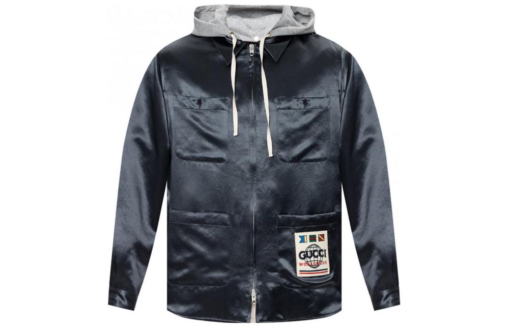 Gucci Logo Patchwork Hooded Jacket Men’s Deep Gray 604112-ZADKT-1071