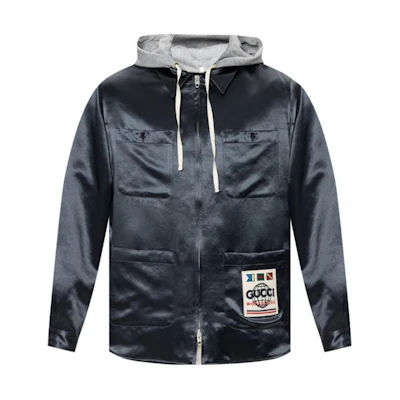 Gucci Logo Patchwork Hooded Jacket Men’s Deep Gray 604112-ZADKT-1071