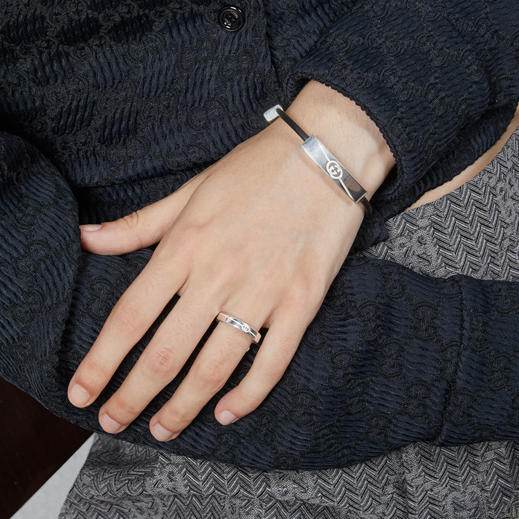 GUCCI Logo Pattern 925 Silver Ring Unisex Couple Style - Silver. 774049J84008106 圖 3