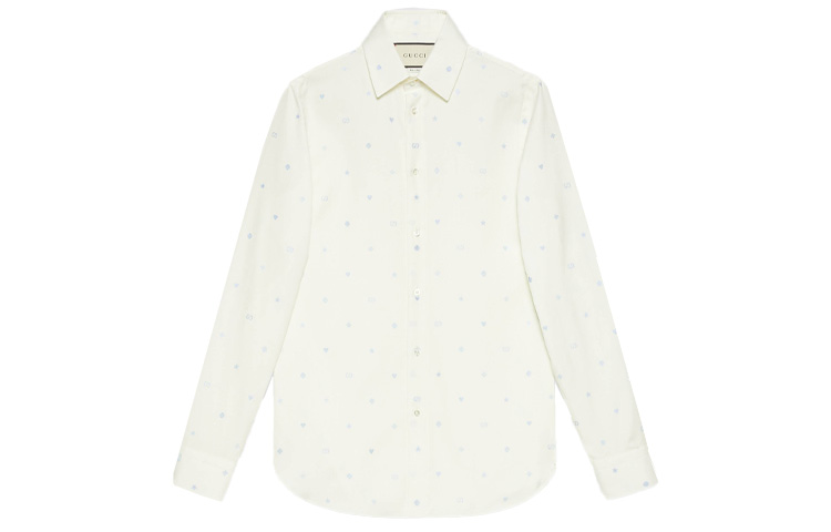 Gucci Logo Pattern Long Sleeve Oxford Shirt Beige 644986-ZAEDJ-9011