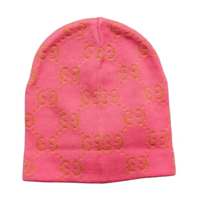 GUCCI Logo Pattern Pink Beanie Unisex Couple Style Cotton Blend. 581580 4K740 6600