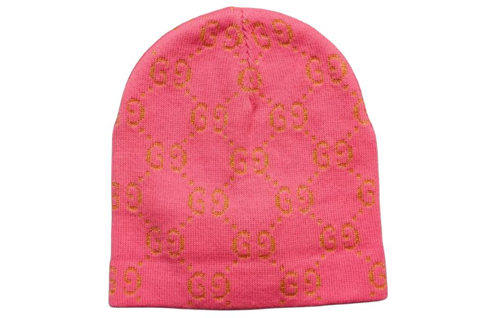 Lookbook GUCCI Logo Pattern Pink Beanie Unisex Couple Style Cotton Blend. 581580 4K740 6600