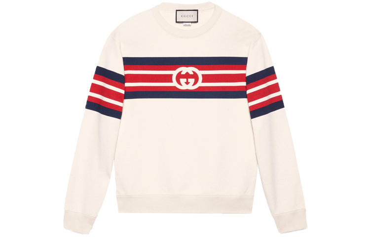 Gucci Logo Pattern Striped Crewneck Sweater Men Beige 626990-XJDAH-9150
