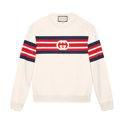 Gucci Logo Pattern Striped Crewneck Sweater Men Beige 626990-XJDAH-9150