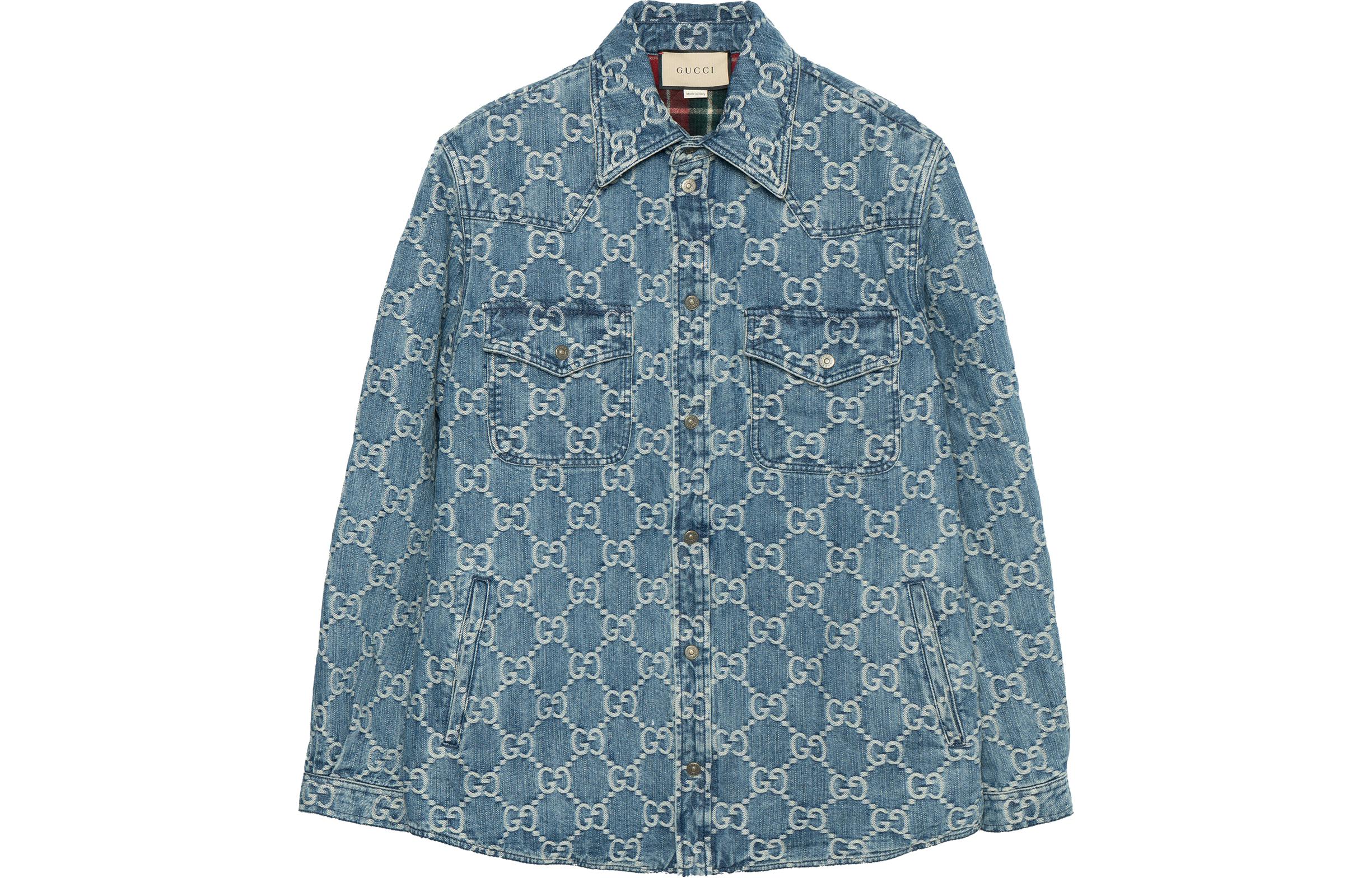 Gucci Logo Print Button Down Denim Jacket Blue 713911-XDB7H-4632