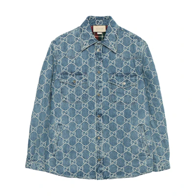 Gucci Logo Print Button Down Denim Jacket Blue 713911-XDB7H-4632