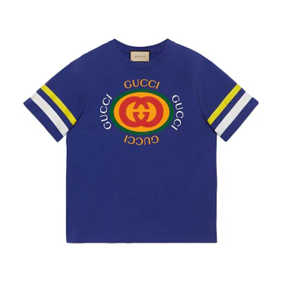 Gucci Logo Print Crew Neck Blue T-Shirt SS23 616036-XJFFU-4120