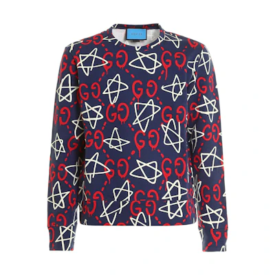 Gucci Logo Print Crewneck Pullover Sweatshirt Blue () 454569-X3F36-4561