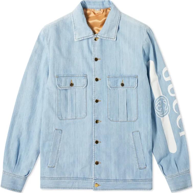 GUCCI Logo Print Denim Jacket Mens Light Blue 623935-XDBBK-4692