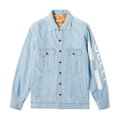 GUCCI Logo Print Denim Jacket Mens Light Blue 623935-XDBBK-4692
