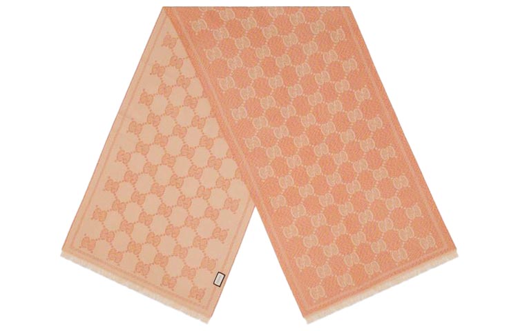 GUCCI Logo Print Frayed Knit Scarf Pink/Beige Unisex 627011-3G200-5979